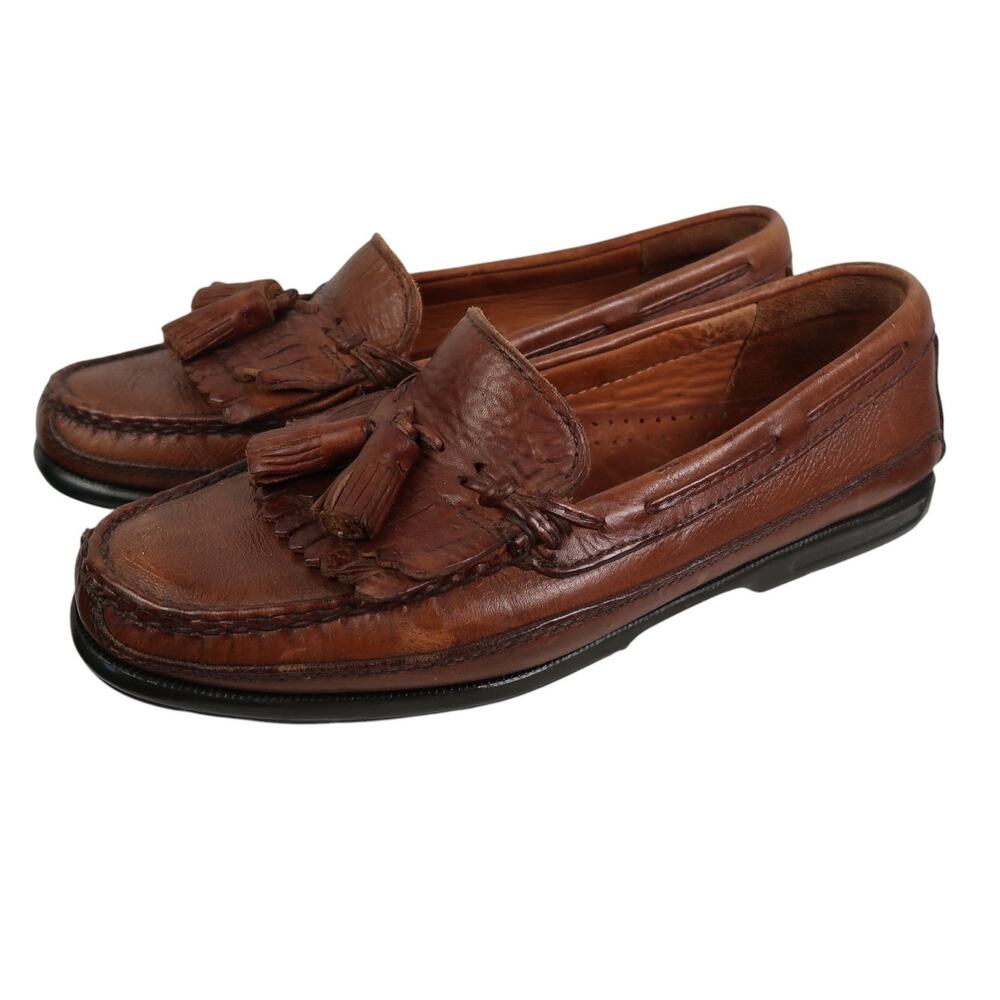 Johnston & Murphy Brown Leather Slip-On Loafers Tassel Mens 10
